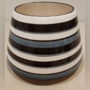 NEW Home Interiors Brown‎ Blue Striped Candle Capper Jar Shade Topper Modern